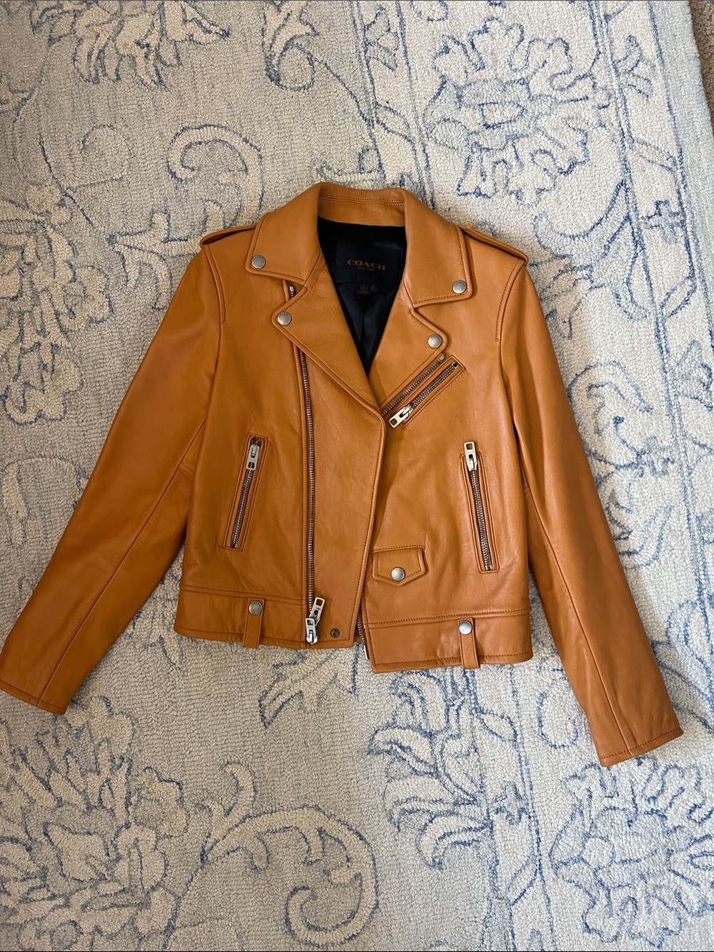 Coach Women’s Tan Leather Moto Jacket